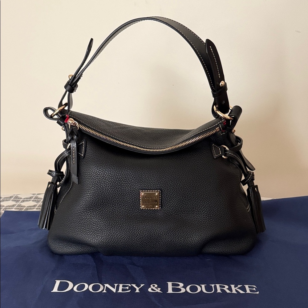 Dooney & Bourke Black Pebble Leather Hobo Bag w/ Tassel - Picture 2 of 8